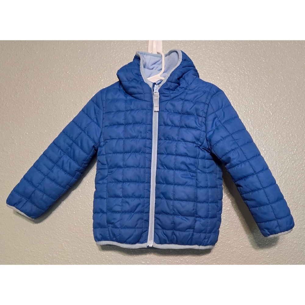 Cat & Jack 2T Blue Quilted Puffer Jacket Hooded Fleece Lined Toddler Unisex
